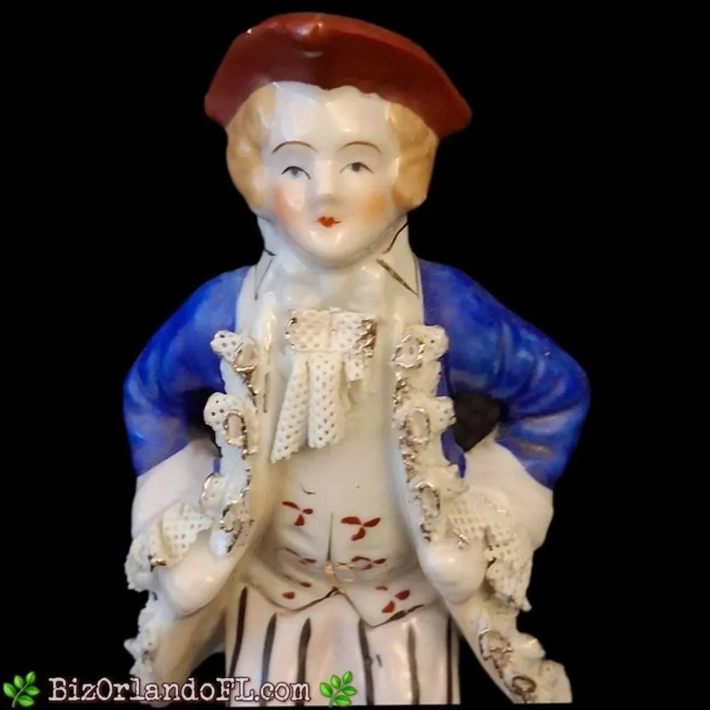 VINTAGE: Colonial Man Porcelain Lace on Jacket Figurine Occupied Japan Made HTF